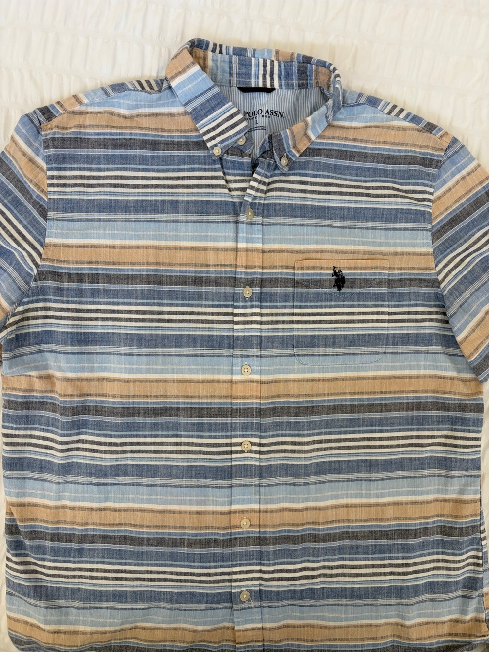 U.S.Polo Assn. Striped S/S Cotton Button Down. Extra Button(s). EUC